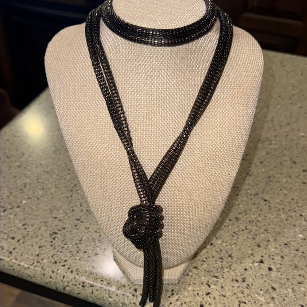 Gunmetal  mesh knot Necklace